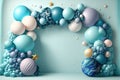 Blue planets dream universe ballon round garland, smash cake backdrop Royalty Free Stock Photo