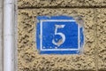 Blue Plaque Number Five Royalty Free Stock Photo