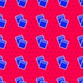 Blue Plastic bag with ziplock icon isolated seamless pattern on red background. Vector Royalty Free Stock Photo