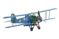 Blue plastic biplane isolated on the white background