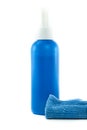 Blue plastic bottle cleaning lcd screen Royalty Free Stock Photo