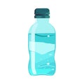 Blue plastic bottle holds drink of purified water