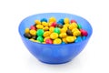 Blue plastic bowl with chocolate candy