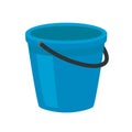 Blue plastic bucket with a black handle. Isolated white background. A bucketful for washing food, water and drink