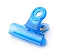 Blue plastic bulldog clip Royalty Free Stock Photo