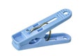A blue plastic clothes pin on white background Royalty Free Stock Photo