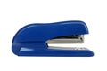 Blue plastic office middle stapler gun closeup foreground isolated on white background Royalty Free Stock Photo