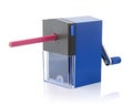 Blue plastic rotary pencil sharpener Royalty Free Stock Photo