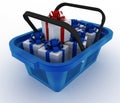 Blue plastic shopping basket with boxes Royalty Free Stock Photo