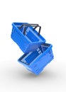 Blue plastic shopping baskets from supermarket on white background Royalty Free Stock Photo