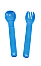 Blue plastic spoon set isolated