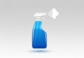 A blue plastic spray bottle with a white nozzle, emitting a few white puffs, is depicted against a Royalty Free Stock Photo