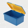 A blue plastic storage box with a yellow lid isolated on transparent background, isolated on white background Royalty Free Stock Photo
