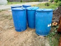 Blue Plastic Storage Drums containers for liquids Royalty Free Stock Photo