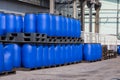 Blue Plastic Storage Drums containers for liquids in Chemical Plant Royalty Free Stock Photo