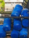 Blue Plastic Storage Drums containers for liquids in Chemical Plant Royalty Free Stock Photo