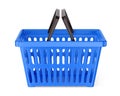 Blue plastic supermarket basket with two handles isolated on white background