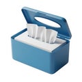 Blue plastic tissue box with pulled tissues isolated on transparent background transparent background Royalty Free Stock Photo