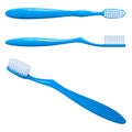 Blue plastic toothbrush, the top view, sideways and in the long term Royalty Free Stock Photo