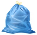 Blue plastic trash sack. Full garbage bag