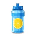 Blue Plastic Water Bottle with Lemon Slice Royalty Free Stock Photo