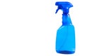 Blue plastic water spray bottle isolated on white background. Blue blank plastic spray detergent bottle isolated on white backgrou