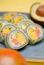 Blue Plate With Sushi and Avocado Royalty Free Stock Photo