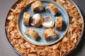 Blue Plate With Sushi and Chips Royalty Free Stock Photo