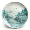 Oriental Asian Plate With Snowy Mountains And Birds - Jkl321