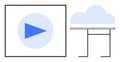 Cloud-based streaming concept with media play icon and minimalistic server table Royalty Free Stock Photo