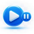 Blue Play and Pause Icons with Glossy Finish and Subtle Glow on White Background button Royalty Free Stock Photo