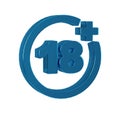 Blue Plus 18 movie icon isolated on transparent background. Adult content. Under 18 years sign.
