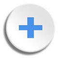 Blue plus in round white button with shadow