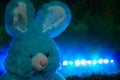 Blue plush hare.