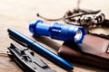 blue pocket flashlight for EDC Royalty Free Stock Photo