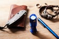 blue pocket flashlight for EDC Royalty Free Stock Photo