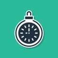 Blue Pocket watch icon isolated on green background. Vector