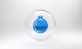 Blue Pocket watch icon isolated on grey background. Glass circle button. 3D render illustration