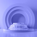 Blue podium with 3D round shapes and cascading waterfall Royalty Free Stock Photo