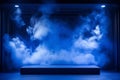 blue podium for displaying product with smokes by Generative AI