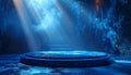 Blue Podium with Steps and Textured Walls Under Dramatic Light Rays stage circular Royalty Free Stock Photo