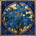 Blue poinsettias stained glass Royalty Free Stock Photo