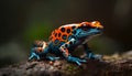 Blue poison arrow frog sitting on tree, looking away outdoors generated by AI Royalty Free Stock Photo