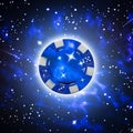 Blue poker chip, in the cosmic starry sky. Gambling. Poker Stars. Royalty Free Stock Photo