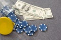 Blue poker chips on stock market chart background Royalty Free Stock Photo