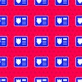 Blue Police badge with id case icon isolated seamless pattern on red background. Vector Royalty Free Stock Photo