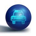 Blue Police car and police flasher icon isolated on white background. Emergency flashing siren. Blue circle button Royalty Free Stock Photo