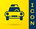 Blue Police car and police flasher icon isolated on yellow background. Emergency flashing siren. Vector Royalty Free Stock Photo