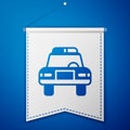 Blue Police car and police flasher icon isolated on blue background. Emergency flashing siren. White pennant template Royalty Free Stock Photo