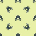 Blue Police car and police flasher icon isolated seamless pattern on yellow background. Emergency flashing siren. Vector Royalty Free Stock Photo